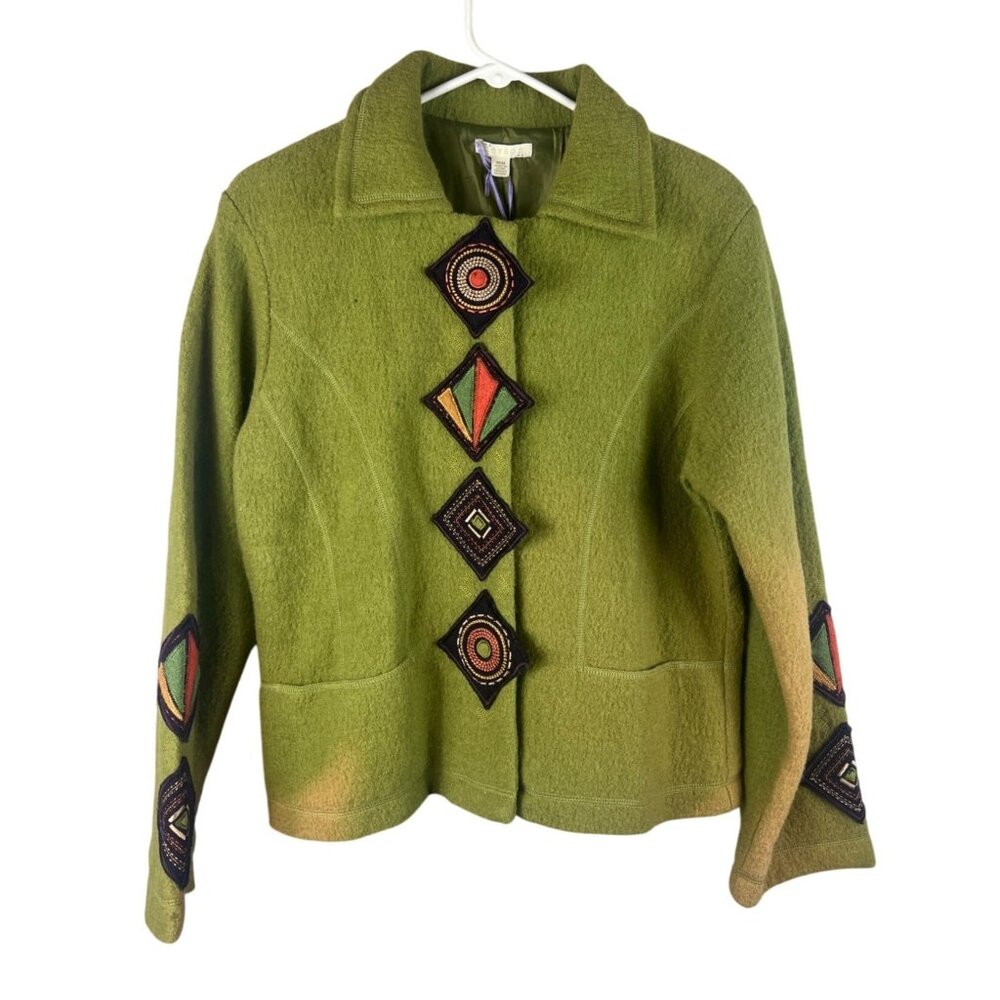 NWT Carson Womens Green Wool Jacket Medium Funky Buttons